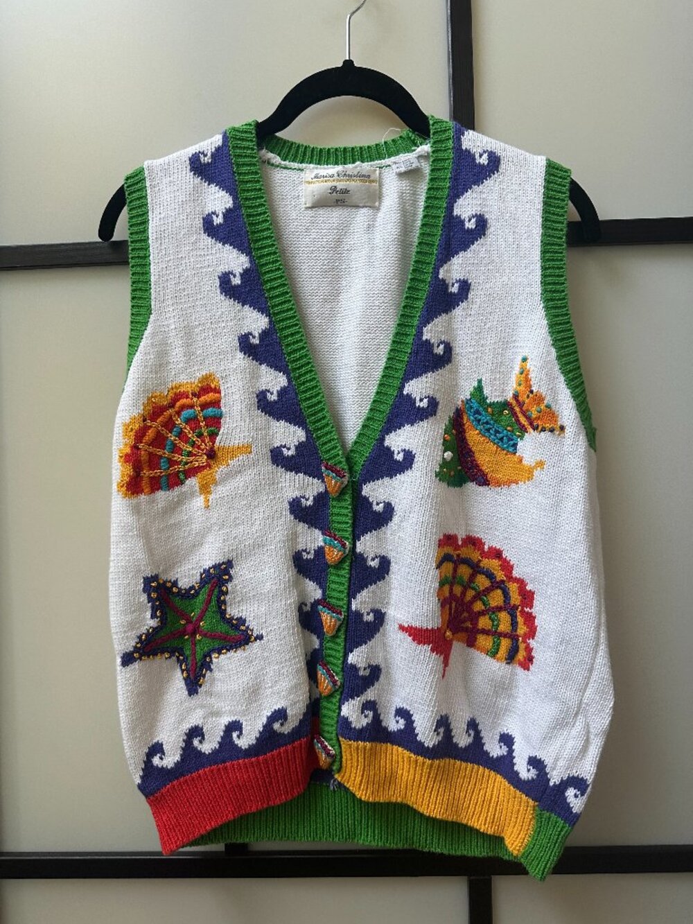 Vintage Marisa Christina Classics Nautical Novelty Seashell Sweater Vest - S
